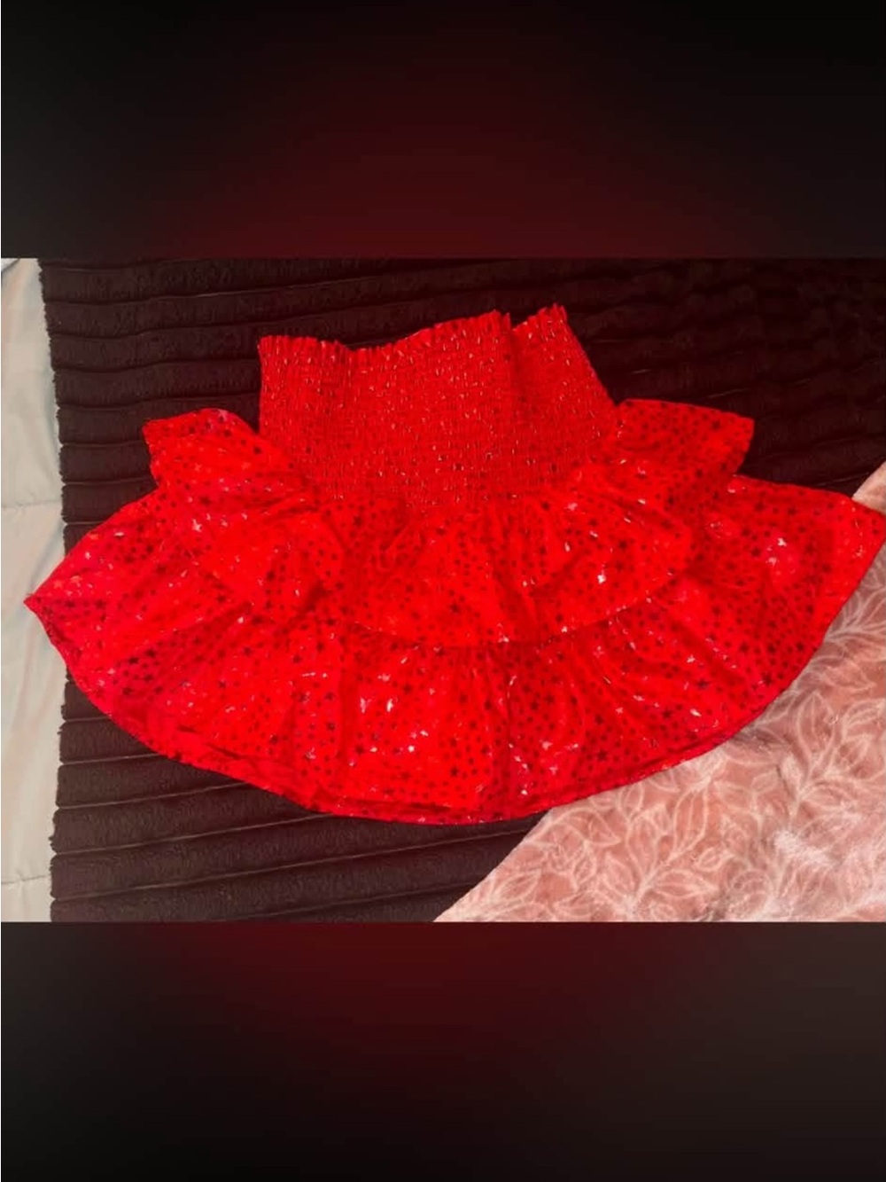 QOS Red Tiered Metallic Star Mini Skirt - Women